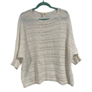 Eileen Fisher Organic Cotton Open Knit Dolman Sleeve White‎ Sweater Size XL